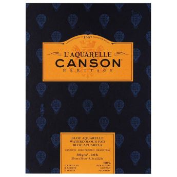 Бумага для акварели Canson Heritage - склейка 23 x 31 см. 100% хлопок, Cold Pressed 300 гр. 12 листов