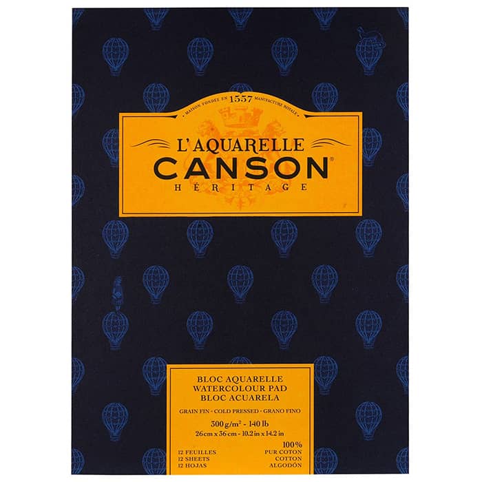 Бумага для акварели Canson Heritage - склейка 26 x 36 см. 100% хлопок, Cold Pressed 300 гр. 12 листов