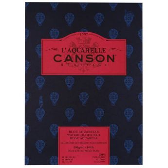 Бумага для акварели Canson Heritage - склейка 26 x 36 см. 100% хлопок, Hot Press 300 гр. 12 листов