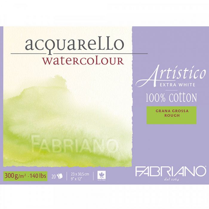 Бумага Fabriano Artistico 300 gsm. 100% хлопок. Склейка 20 листов 23X31 см. Rough. Extra White