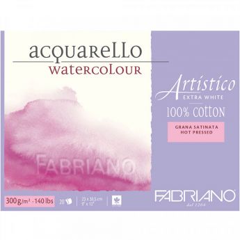 Бумага Fabriano Artistico 300 gsm. 100% хлопок. Склейка 20 листов 23X31 см. Smooth / Hot Press. Extra white
