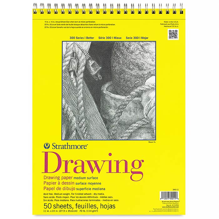 Strathmore бумага для рисунка и графики - Drawing Pad, серия 300, medium, 50 листов, 28 x 36 см, 140 г/м (на спирали)