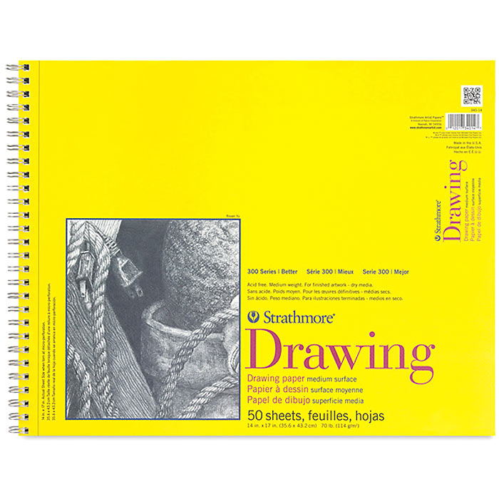 Strathmore бумага для рисунка и графики - Drawing Pad, серия 300, medium, 50 листов, 36 x 43 см, 114 г/м (на спирали)