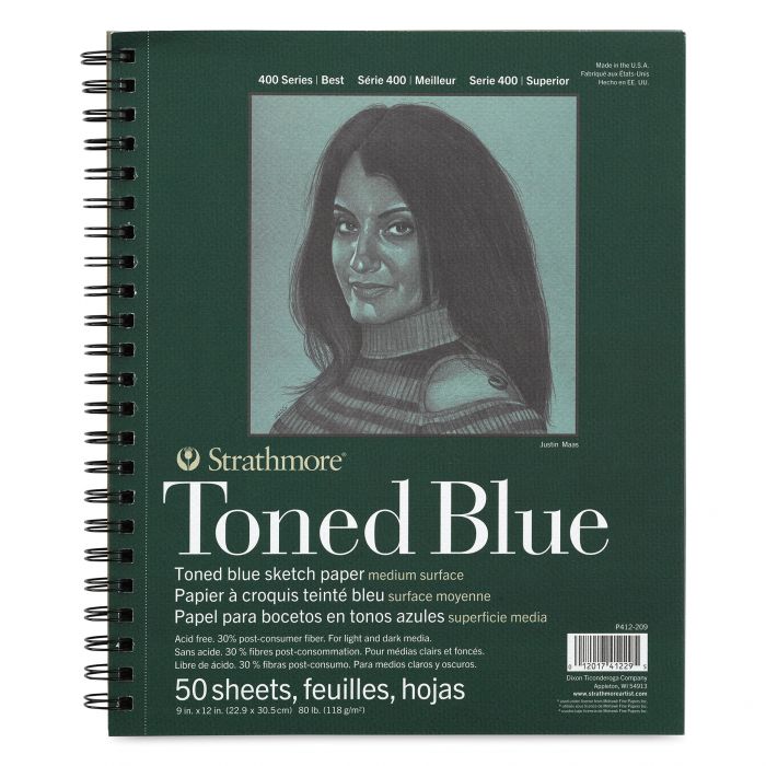 Strathmore тонированная бумага для рисунка и графики - Recycled Toned Blue, серия 400, 50 листов, 23 x 31 см, 118 г/м (на спирали)