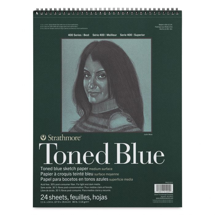 Strathmore тонированная бумага для рисунка и графики - Recycled Toned Blue, серия 400, 24 листа, 28 x 36 см, 118 г/м (на спирали)