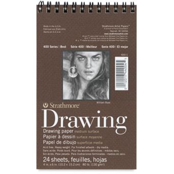 Strathmore бумага для рисунка и графики - Drawing Pad, серия 400, medium, 24 листа, 10 x 15 см, 130 г/м (на спирали)