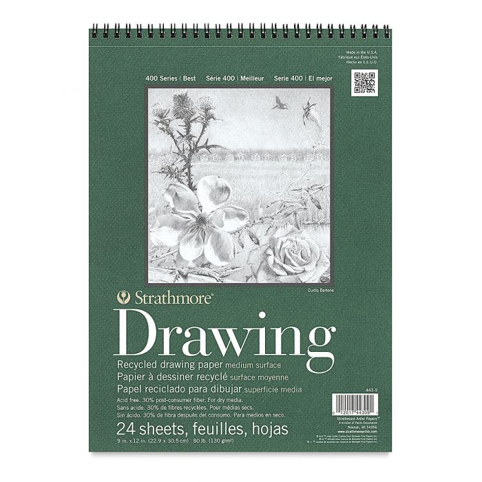 Strathmore бумага для рисунка и графики - Drawing Pad, серия 400, medium, 24 листа, 23 x 31 см, 130 г/м (на спирали) из переработанных материалов
