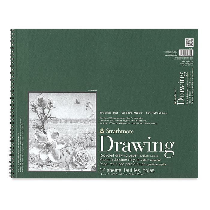 Strathmore бумага для рисунка и графики - Drawing Pad, серия 400, medium, 24 листа, 36 x 43 см, 130 г/м (на спирали) из переработанных материалов