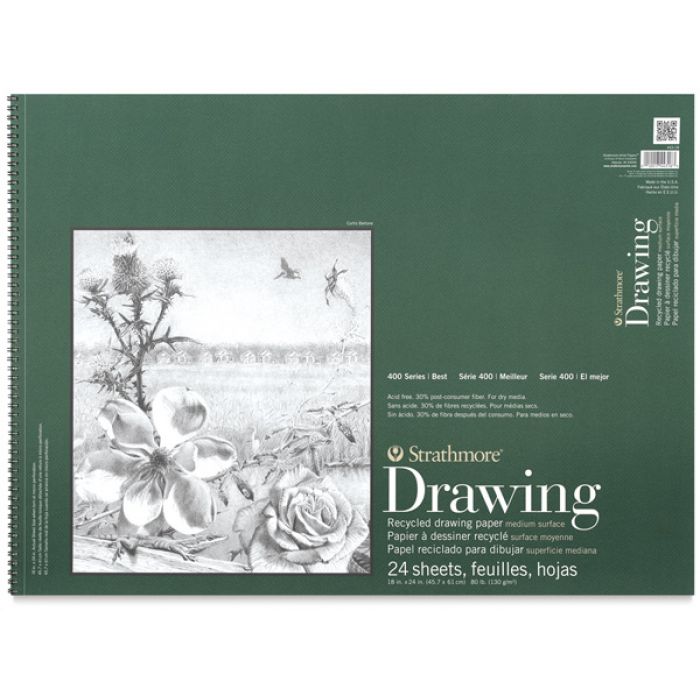 Strathmore бумага для рисунка и графики - Drawing Pad, серия 400, medium, 24 листа, 46 x 61 см, 130 г/м (на спирали) из переработанных материалов