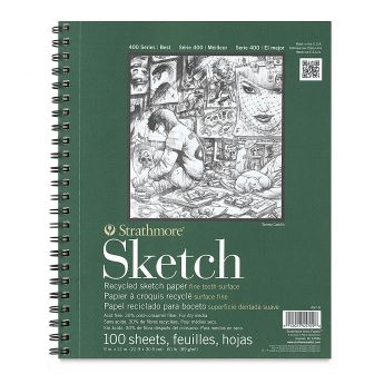 Strathmore бумага для скетчей - Sketch Pad, серия 400, фактура Fine Tooth, 100 листов, 23 x 31 см, 89 г/м (на спирали), из переработанных материалов