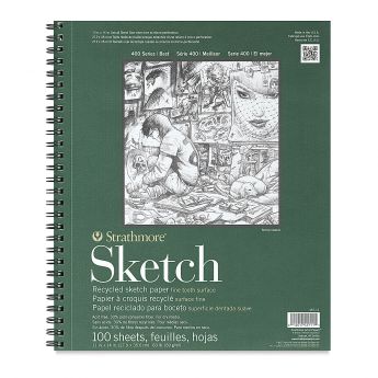 Strathmore бумага для скетчей - Sketch Pad, серия 400, фактура Fine Tooth, 100 листов, 28 x 36 см, 89 г/м (на спирали), из переработанных материалов
