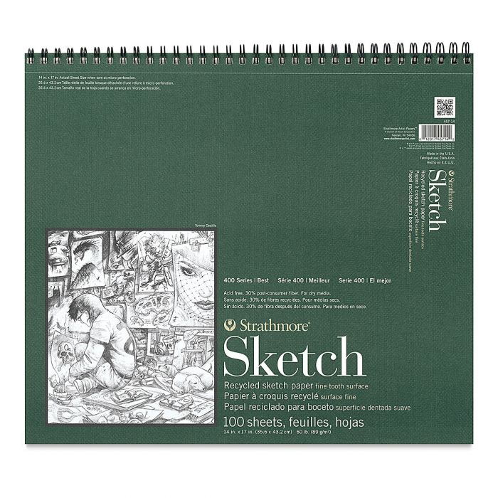 Strathmore бумага для скетчей - Sketch Pad, серия 400, фактура Fine Tooth, 100 листов, 36 x 43 см, 89 г/м (на спирали), из переработанных материалов