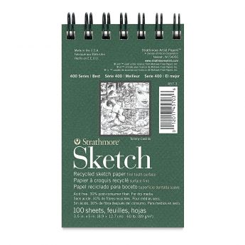 Strathmore бумага для скетчей - Sketch Pad, серия 400, фактура Fine Tooth, 100 листов, 9 x 13 см, 89 г/м (на спирали), из переработанных материалов