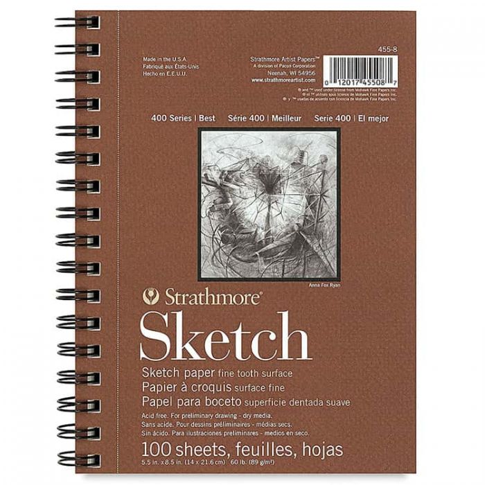 Strathmore бумага для скетчей - Sketch Pad, серия 400, фактура Fine Tooth, 100 листов, 14 x 21 см, 89 г/м (на спирали)