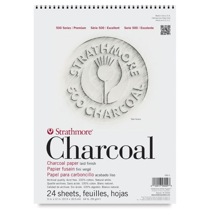 Strathmore бумага для угля - Charcoal Pad, серия 500, 24 листа, 23 x 31 см, 95 г/м, цвет белый, на спирали