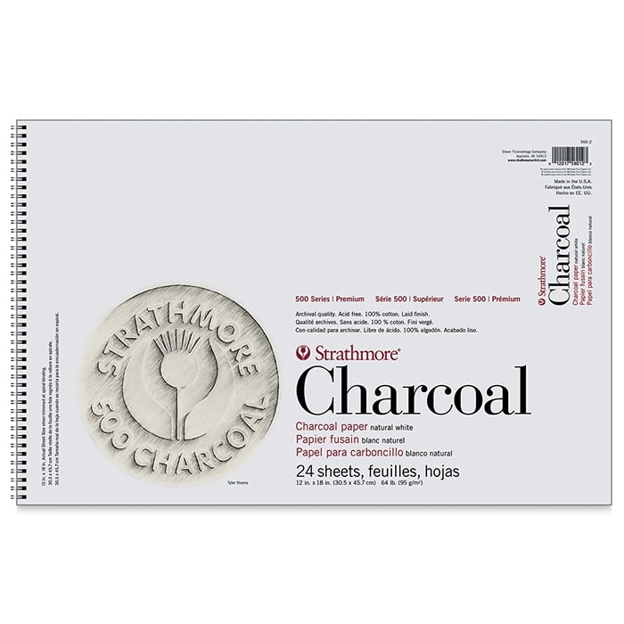 Strathmore бумага для угля - Charcoal Pad, серия 500, 24 листа, 31 x 46 см, 95 г/м, цвет белый, на спирали