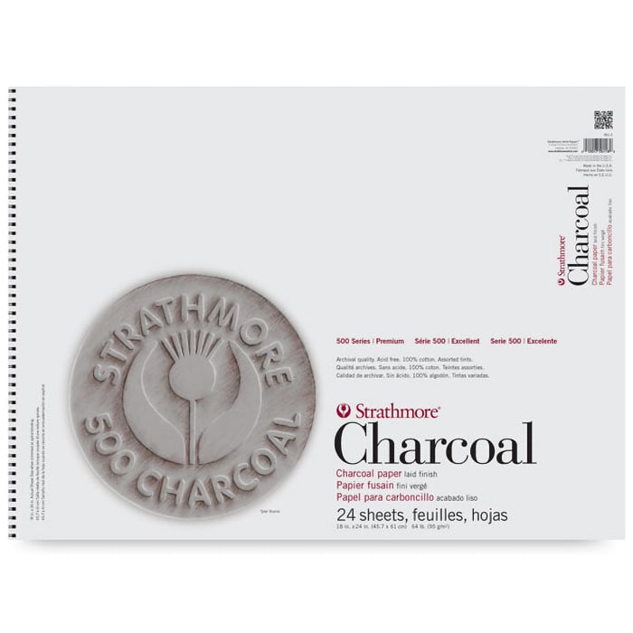 Strathmore бумага для угля - Charcoal Pad, серия 500, 24 листа, 31 x 46 см, 95 г/м, цвет ассорти, на спирали
