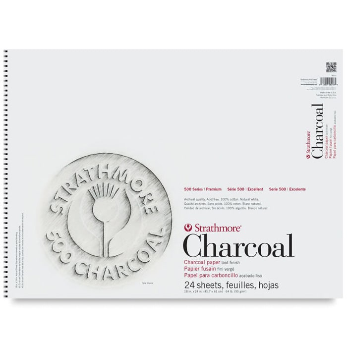 Strathmore бумага для угля - Charcoal Pad, серия 500, 24 листа, 46 x 61 см, 95 г/м, цвет белый, на спирали