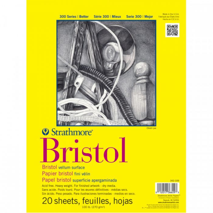 Профессиональная бумага для графики Strathmore BRISTOL серия 300: склейка 28 x 36 см, 270 г/м, Vellum, 20 листов