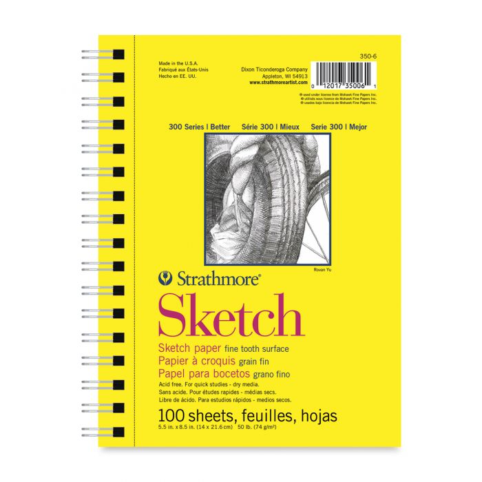 Strathmore бумага для скетчей - Sketch Pad, серия 300, medium, 100 листов, 14 x 21 см, 74 г/м (на спирали)