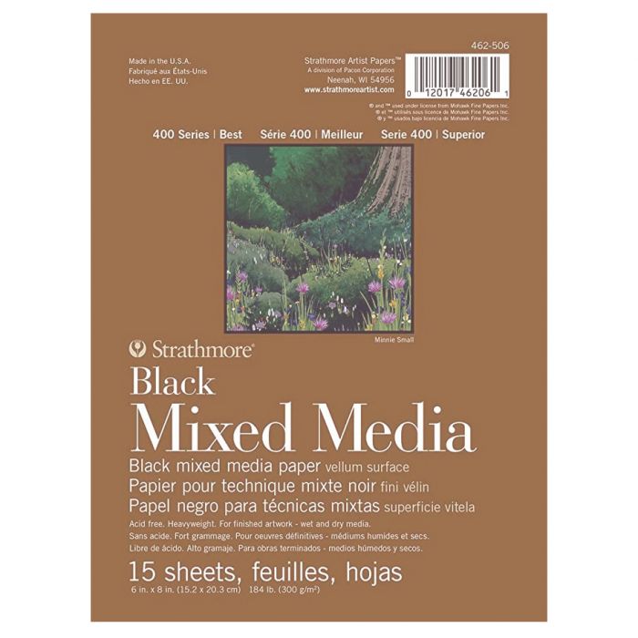 Strathmore бумага для смешанной техники - Black Mixed Media Pad, сер. 400, velum, 15 листов, 15 x 20 см, 300 г/м