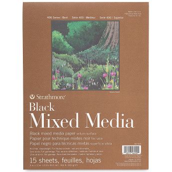 Strathmore бумага для смешанной техники - Black Mixed Media Pad, сер. 400, velum, 15 листов, 23 x 31 см, 300 г/м