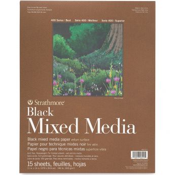 Strathmore бумага для смешанной техники - Black Mixed Media Pad, сер. 400, velum, 15 листов, 28 x 36 см, 300 г/м