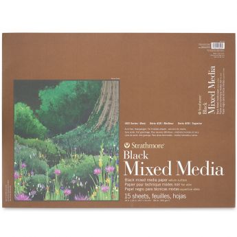 Strathmore бумага для смешанной техники - Black Mixed Media Pad, сер. 400, velum, 15 листов, 46 x 61 см, 300 г/м
