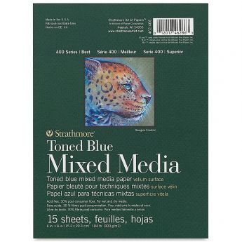 Strathmore бумага для смешанной техники - Toned Blue Mixed Media Pad, сер. 400, velum, 15 листов, 15 x 20 см, 300 г/м