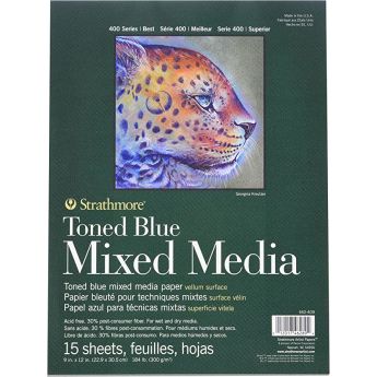 Strathmore бумага для смешанной техники - Toned Blue Mixed Media Pad, сер. 400, velum, 15 листов, 23 x 31 см, 300 г/м