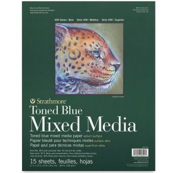 Strathmore бумага для смешанной техники - Toned Blue Mixed Media Pad, сер. 400, velum, 15 листов, 28 x 36 см, 300 г/м