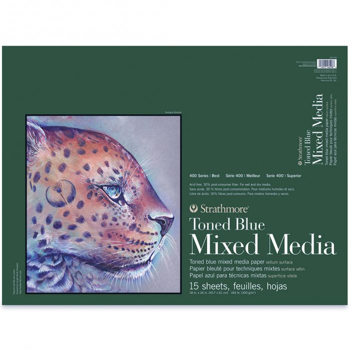 Strathmore бумага для смешанной техники - Toned Blue Mixed Media Pad, сер. 400, velum, 15 листов, 46 x 61 см, 300 г/м