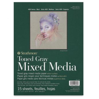 Strathmore бумага для смешанной техники - Toned Gray Mixed Media Pad, сер. 400, velum, 15 листов, 23 x 31 см, 300 г/м