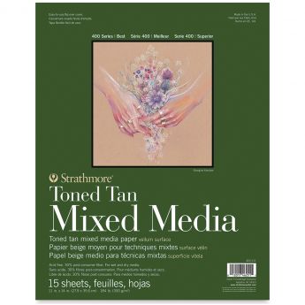 Strathmore бумага для смешанной техники - Toned Tan Mixed Media Pad, сер. 400, velum, 15 листов, 28 x 36 см, 300 г/м