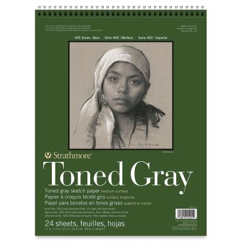 Strathmore тонированная бумага для рисунка и графики - Recycled Toned Gray, серия 400, 24 листа, 28 x 36 см, 118 г/м (на спирали)