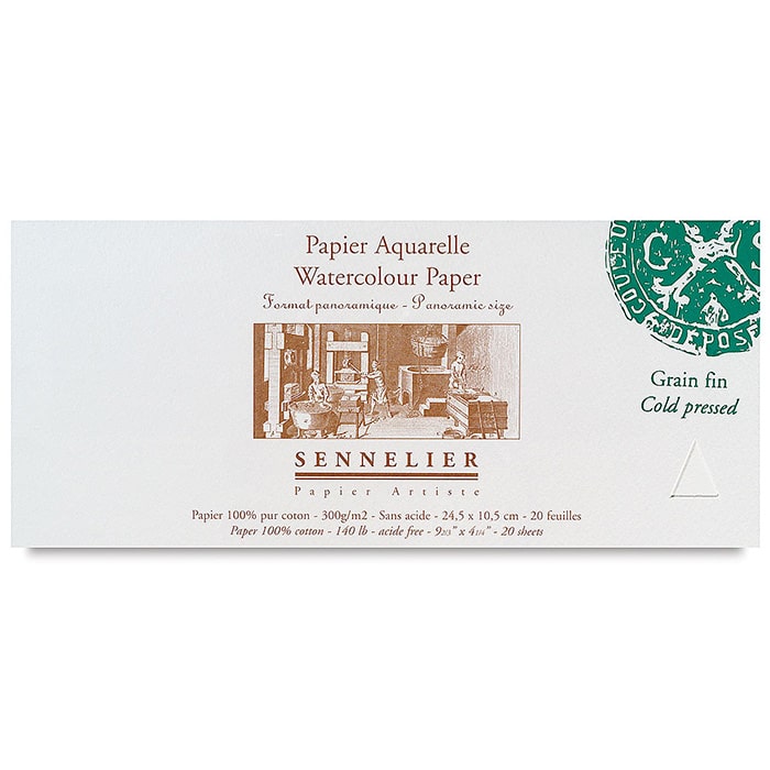 Бумага для акварели Sennelier блок 20 листов - 24,5 х 10,5 см. 100% хлопок Cold Pressed (среднее зерно) 300 г/м