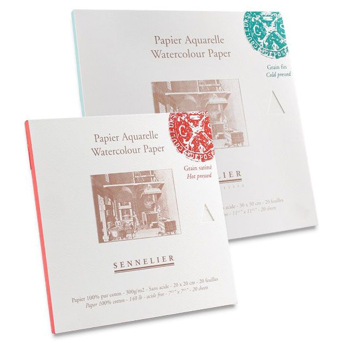 Бумага для акварели Sennelier блок 20 листов - 24,5 х 10,5 см. 100% хлопок Hot Press (гадкая) 300 г/м