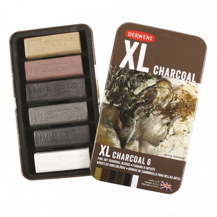 Derwent XL Charcoal Tin of 6. Набор из 6 мелков - блоков для графики