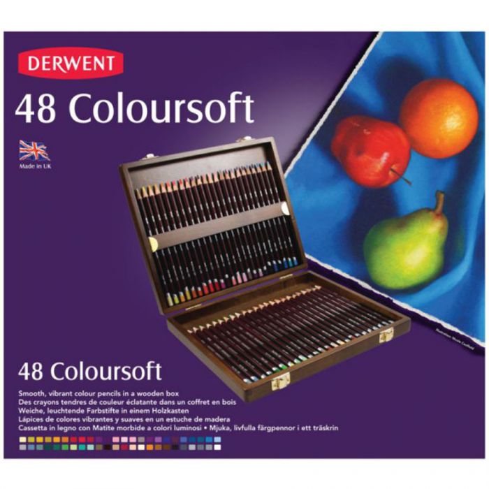 Набор цветных карандашей Derwent Coloursoft в деревянной коробке. 48 цветов