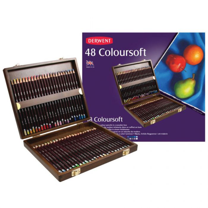 Набор цветных карандашей Derwent Coloursoft в деревянной коробке. 48 цветов