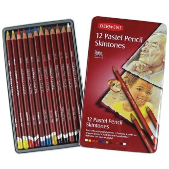 Набор пастельных карандашей Derwent Skintone в металлическом пенале 12 цветов