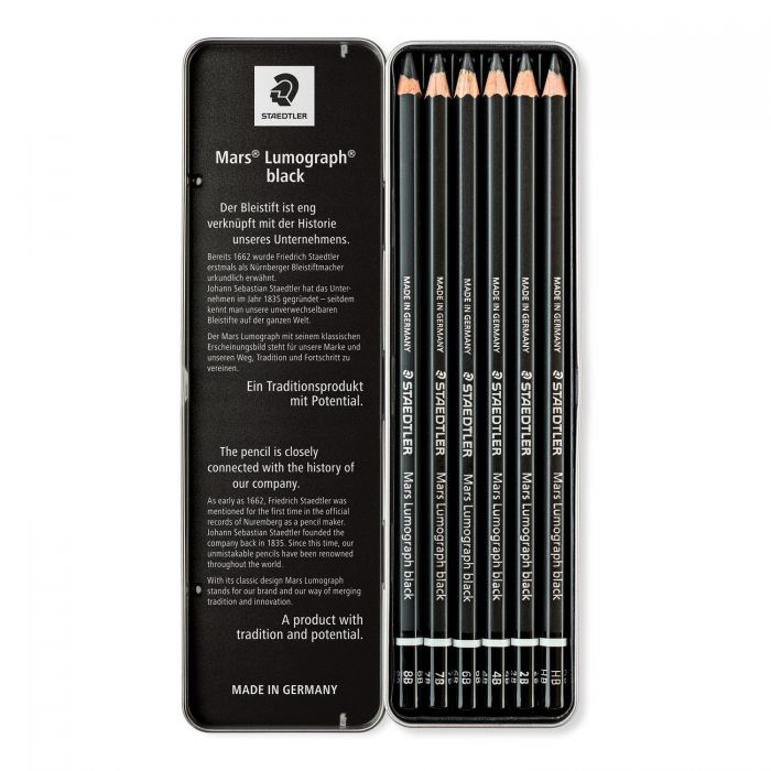 Набор из 6 графитно-карбоновых карандашей Staedtler Mars Lumograph Black твердость HB-8B