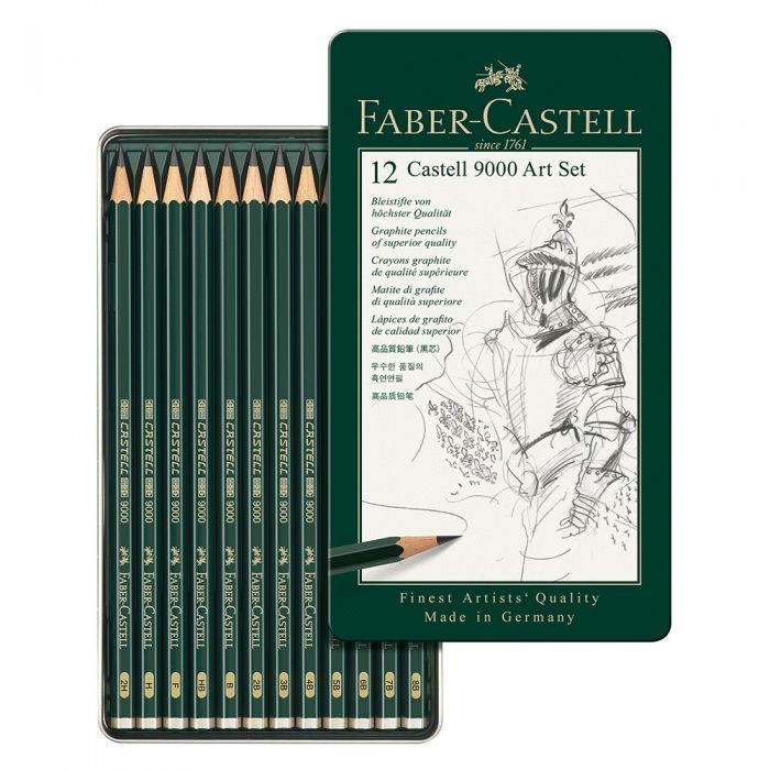 Набор из 12 графитных карандашей Faber Castell series 9000, твердость 8B-2H
