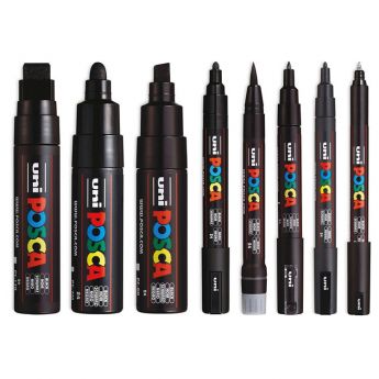 Uni Posca Paint Marker - набор из 8 ручек маркеров с различными наконечниками. Цвет черный