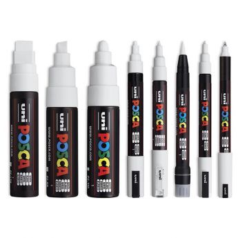Uni Posca Paint Marker - набор из 8 ручек маркеров с различными наконечниками. Цвет белый