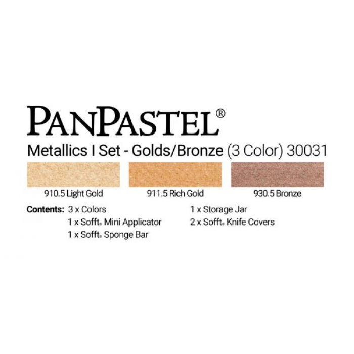 PanPastel набор Metallics 1 - Gold, Rich Gold, Bronze (3 цвета), инструменты и коробка для хранения (30031)
