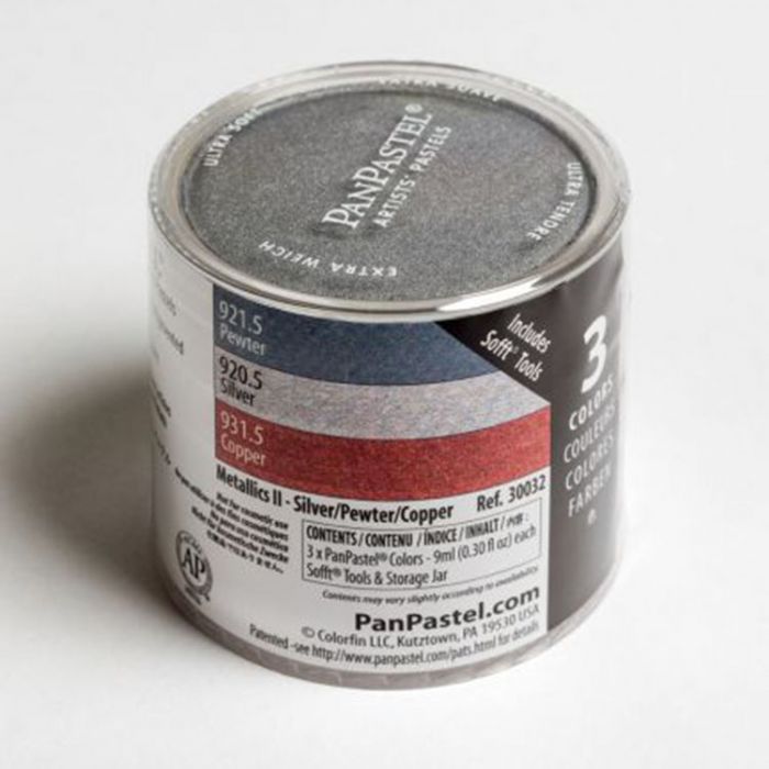 PanPastel набор Metallics 2 - Silver, Pewter, Copper (3 цвета), инструменты и коробка для хранения (30032)