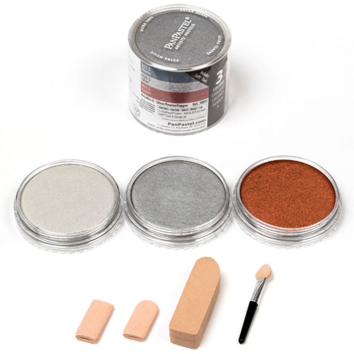 PanPastel набор Metallics 2 - Silver, Pewter, Copper (3 цвета), инструменты и коробка для хранения (30032)