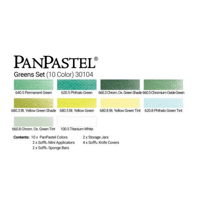 PanPastel набор Greens set (10 цветов), инструменты и коробка для хранения (30104)