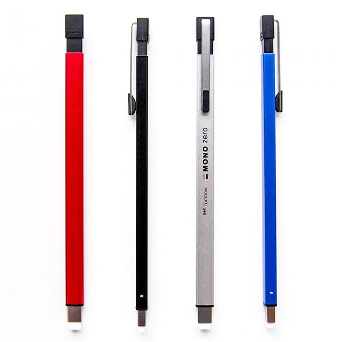Металлическая ручка ластик Tombow Mono Zero с прямоугольным стержнем наконечником 2.5 х 5 мм. Цвет Blue